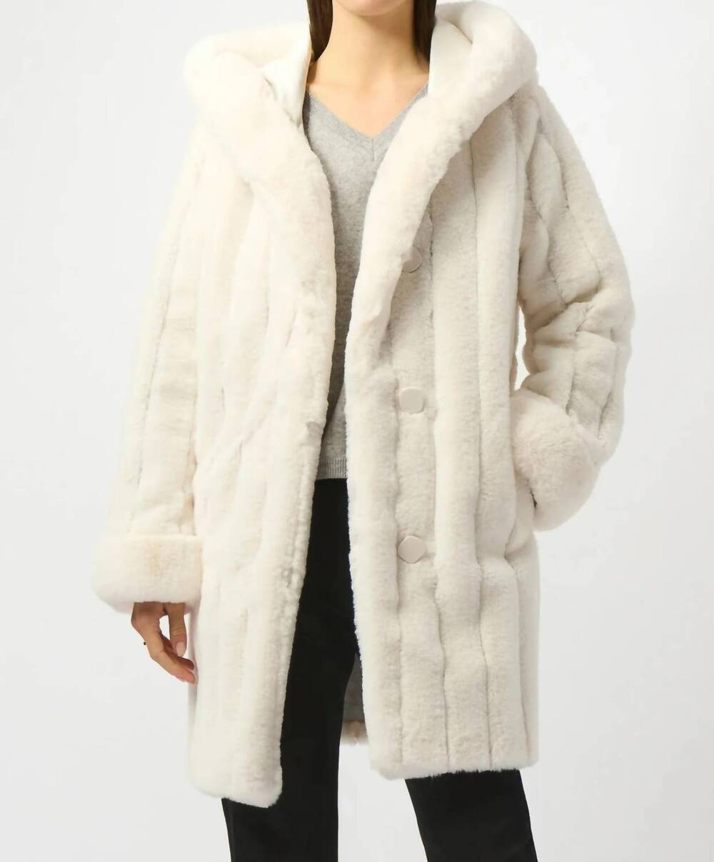 NEW JOSEPH RIBKOFF hooded reversible faux fur coat in vanilla